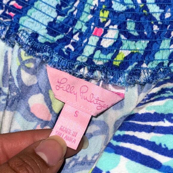 Lilly Pulitzer Buttercup Knit Short Women Small Ceviche Blue Scallop Hem Pull-On - Picture 3 of 6